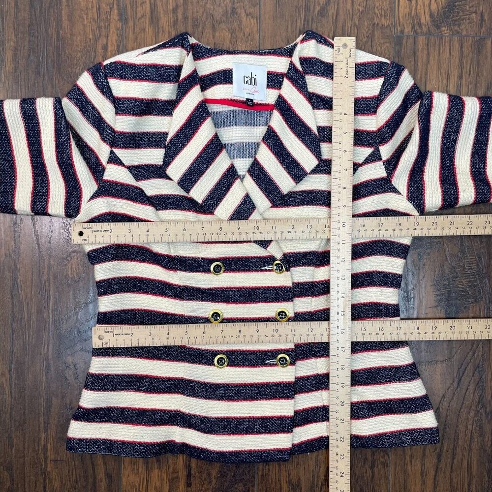 Cabi Cruise Jacket 6 Nautical Stripe Navy Blue Tweed Double Breasted Blazer - Picture 8 of 13